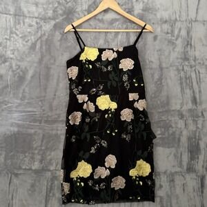 Lulus Dress Womens Size L Embroidered Black Floral Sheer Cocktail Event Party